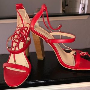Wrap Around Red Sandal heel